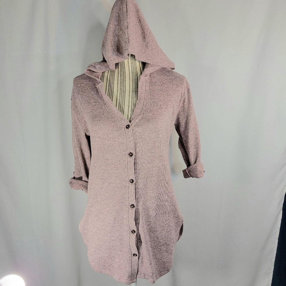 No Boundaries Heathered Mauve Tab Sleeve V Neck Button Down Hoodie Size Medium
